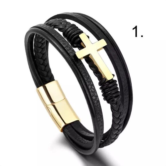🧑🏻‍🦱O1🧑🏻‍🦱 Gorgeous Genuine Braided Leather Titanium Mens Unisex Bracelet - Picture 4 of 16